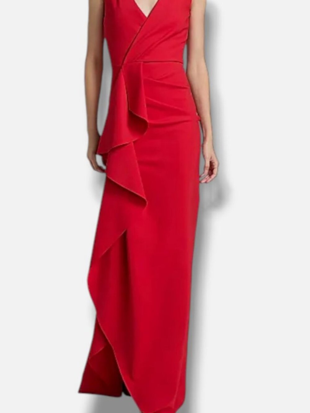 Chiara Boni Women's Red Vesse Ruffled Jersey Gown Dress Size 46